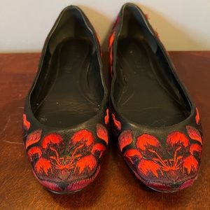 Alexander McQueen red and black leather flats, size 39